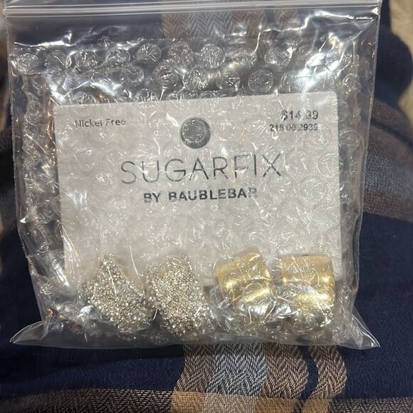SUGARFIX By BaubleBar Gold rhinestone wide hoops set of 2 - Picture 5 of 5